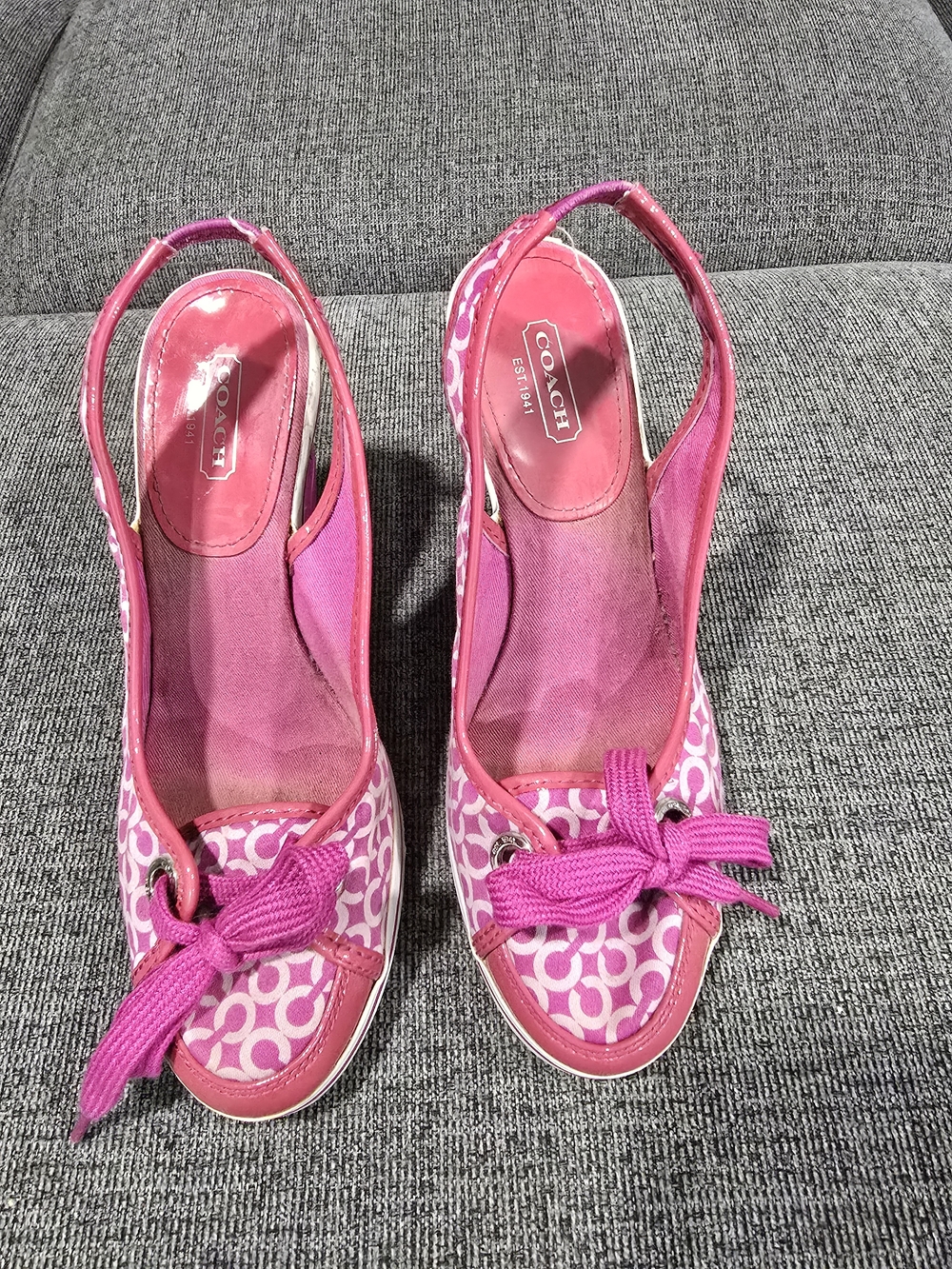 COACH Purple Signature Canvas Slingback Wedges